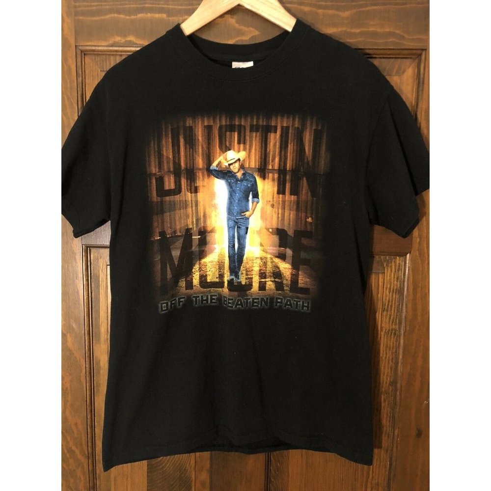 Justin Moore Off the Beaten Path Concert Tour T-Shirt Adult M Black Two Sided